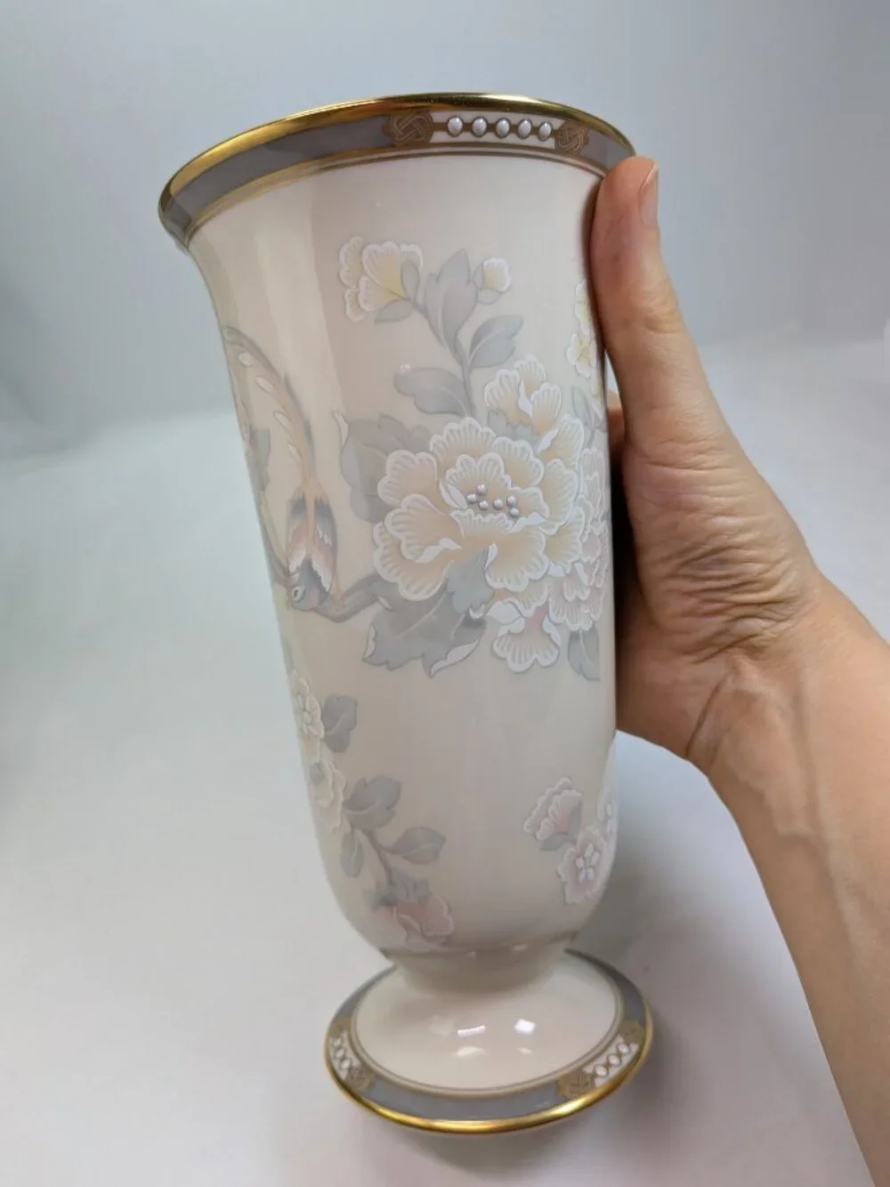 Lenox McKinley Vintage Jeweled Enamel Pastel Floral Pedestal Vase - USA